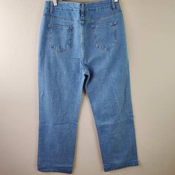 SHEIN Womens Blue Wash High Waist Ripped Factory Distressed Jeans - Picture 7 of 13